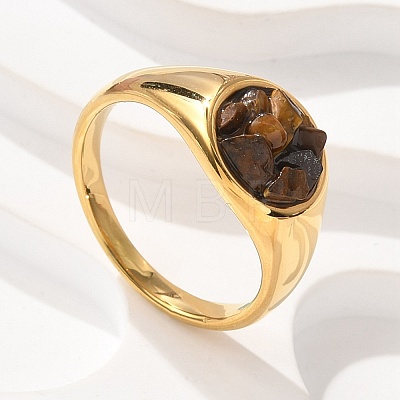 Round Natural Tiger Eye Chips Finger Rings RJEW-D303-03G-04-1