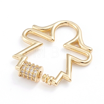 Brass Micro Pave Clear Cubic Zirconia Screw Carabiner Lock Charms ZIRC-I041-07G-1