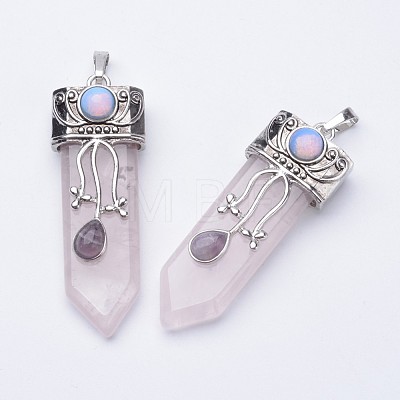Natural Rose Quartz Big Pointed Pendants G-F340-05E-1