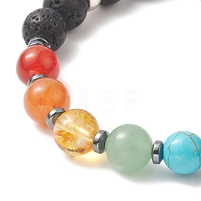 Chakra Theme Gemstone & Natural Lava Rock & Synthetic Hematite Beaded Stretch Bracelets for Women BJEW-JB09278-01-1