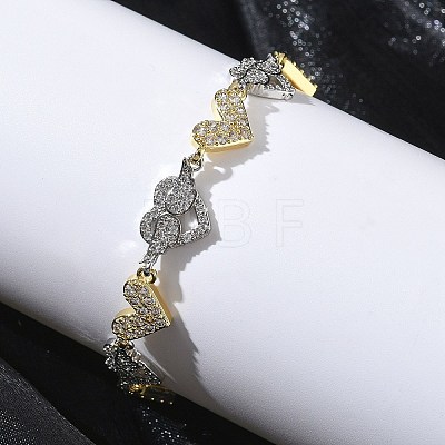 Heart Micro Pave Clear Cubic Zirconia Link Chain Bracelets for Women BJEW-C156-08A-GP-1