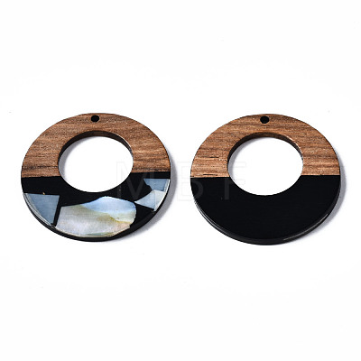 Opaque Resin & Walnut Wood Pendants X-RESI-T035-20-B01-1