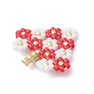 MIYUKI Glass Seed Beaded Heart with Flower Pendants PALLOY-MZ01113-01-1
