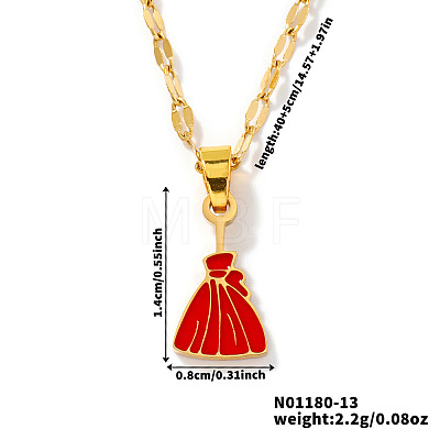 Stainless Steel Enamel Halloween Broom Pendant Dapped Chain Necklaces LP1406-1