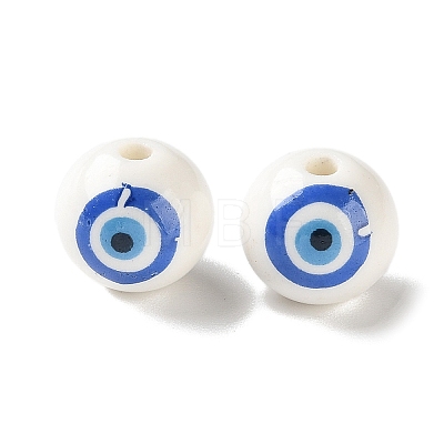 White Base Blue Evil Eye Hand Painted Ceramic Porcelain Beads PR-CBA3F2D-04A-1