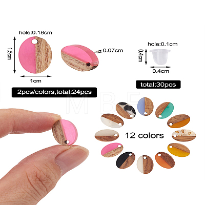 Craftdady 12Pairs 12 Colors Opaque Resin & Walnut Wood Stud Earring Findings MAK-CD0001-05-1