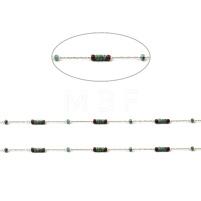 Medium Aquamarine Rondelle Glass Seed Beaded Link Chains CHS-G028-13G-1