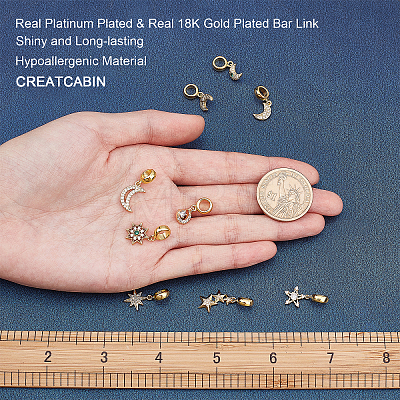 CREATCABIN 9Pcs 9 Style Brass Cubic Zirconia European Dangle Charms KK-CN0001-69-1