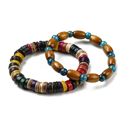 6Pcs 6 Style Natural Stone & Wood Beads Stretch Bracelets Set BJEW-SZ0001-86-1