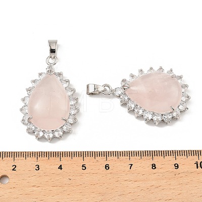 Natural Rose Quartz & Rhinestone Pendants G-K338-31P-07-1