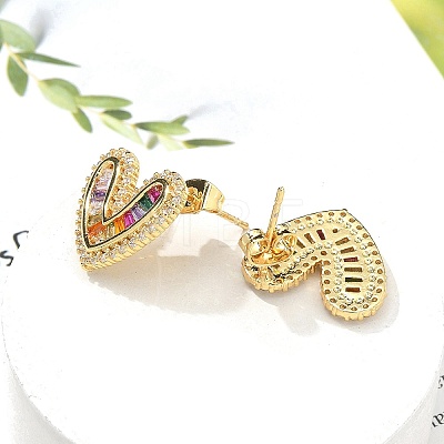 Rack Plating Brass Micro Pave Cubic Zirconia Stud Earrings for Women EJEW-C125-19G-1