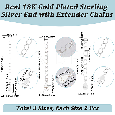6Pcs 3 Styles 925 Sterling Silver Twisted Extender Chains STER-BBC0009-88-1