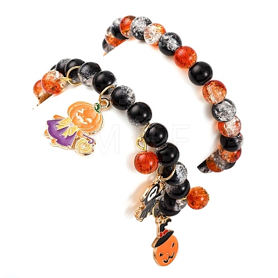 2Pcs Spray Painted Crackle Glass Round Beads Stretch Bracelets BJEW-JB12484-02-1