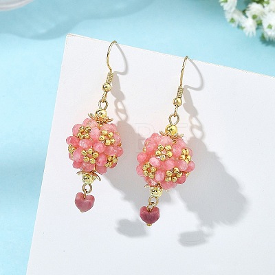 Glass & Dyed Natural Malaysia Jade & Rhodonite Dangle Earrings EJEW-MZ00814-02-1