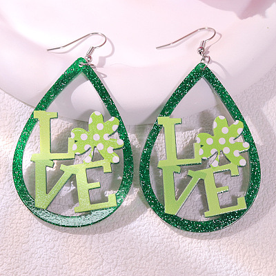Saint Patrick's Day Acrylic Glitter Powder Dangle Earrings FS-WGA25D9-01-1