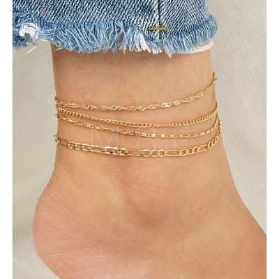 4Pcs Alloy Chain Anklets Sets WGDACCB-09-1