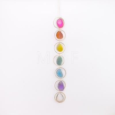7 Chakra Rainbow Natural Agate Slice Suncatcher HJEW-H065-09-1