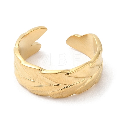 304 Stainless Steel Leaf Open Cuff Ring for Women RJEW-I098-07G-1