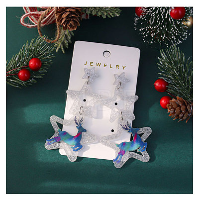 Star with Deer Iron Acrylic Dangle Stud Earrings FS-WGF30DA-03-1