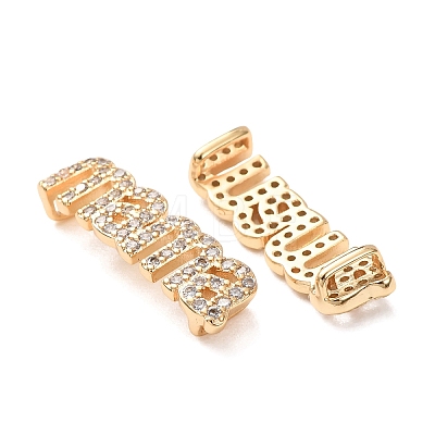 Brass Micro Pave Clear Cubic Zirconia Word mama Links Connector Charms KK-K002-32C-G-1