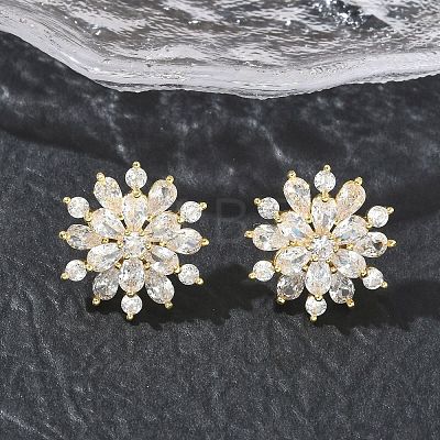 Snowflake Brass & Clear Cubic Zirconia Stud Earrings KK-CBA36A2-04G-1