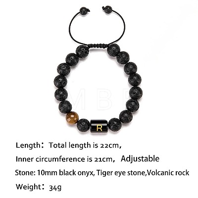 Natural Tiger Eye & Lava Rock Round Beads Adjustable Bracelets TV6214-18-1