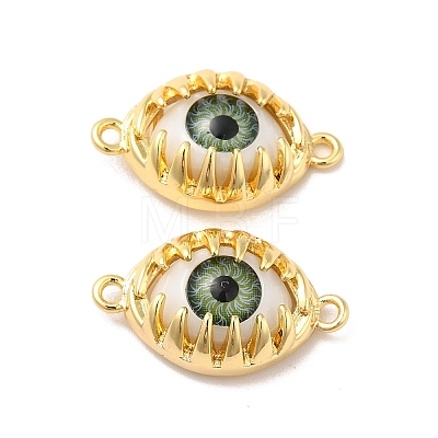 Evil Eye Resin Brass Connector Charms RESI-E026-01G-04-1