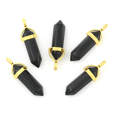 Natural Black Obsidian Bullet Double Terminated Pointed Pendants G-G902-B25-1