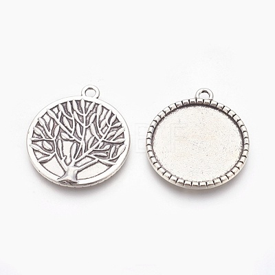Flat Round with Tree of Life Tibetan Style Pendant Cabochon Settings X-TIBEP-K020kg-06AS-NR-1