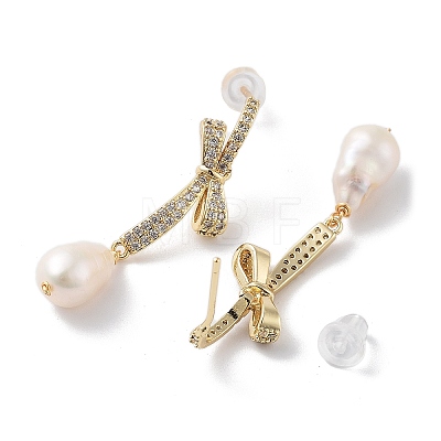 Natural Pearl Dangle Stud Earrings EJEW-P256-33G-1