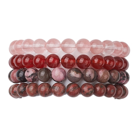 4Pcs Constellation 8mm Round Natural Sesame Jasper & Carnelian & Rhodonite BJEW-JB10636-1