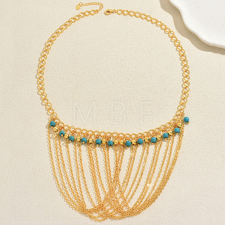 Bohemian Iron and Synthetic Turquoise Multi-Layered Tassel Bib Necklaces for Women IX0795-1