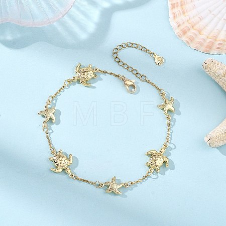 Ocean 304 Stainless Steel Turtle and Starfish Link Chain Anklets for Women AJEW-AN00821-1
