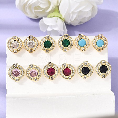 Brass Micro Pave Cubic Zirconia Stud Earrings EJEW-G471-05G-1