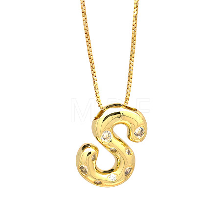 Brass Micro Pave Clear Cubic Zirconia Initial Pendant Necklaces FS-WGF17D9-24-1