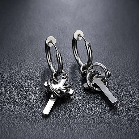 304 Stainless Steel Hoop Dangle Earrings for Men WG37F53-02-1