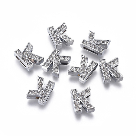 Alloy Initial Slide Charms with Grade A Rhinestones ALRI-R032-K-FF-1