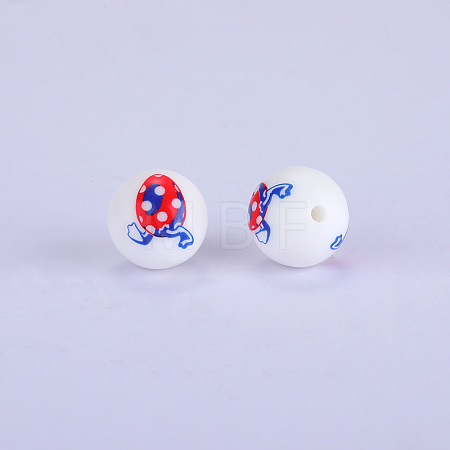 Printed Round with Egg Pattern Silicone Focal Beads LS-SI-JX0056A-149-1