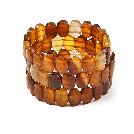 Dyed & Heated Natural Agate Oval Beaded Stretch Bracelet G-E010-01-31-1