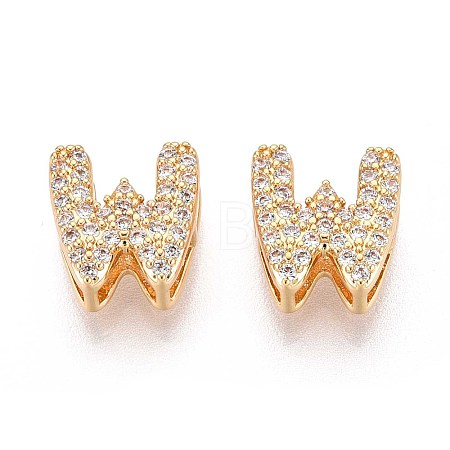 Brass Micro Pave Clear Cubic Zirconia Beads KK-T071-17G-W-1