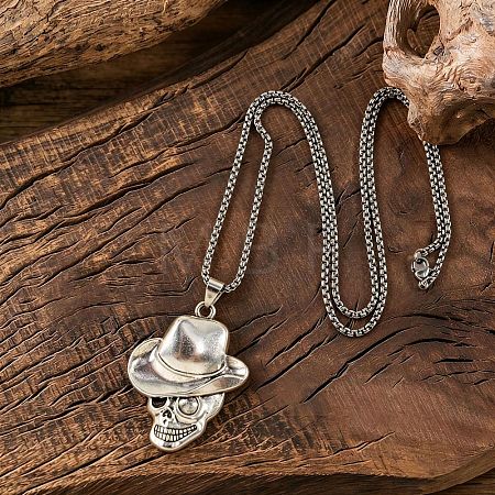 Halloween Zinc Alloy Cowbody Skull Pendant Necklaces for Unisex WGCDD93-01-1