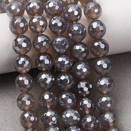 Electroplated Natural Agate Beads Strands G-B191-A07-8mm-05-1