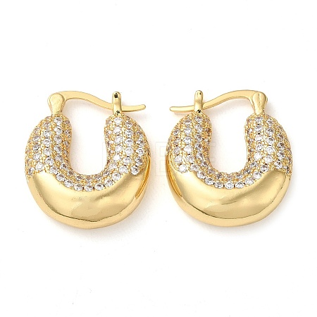 Donut Brass Hoop Earrings with Clear Cubic Zirconia EJEW-Q791-01G-1