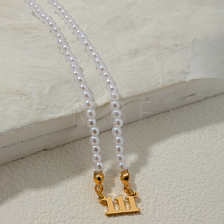 Alloy Number 111 Pendant Resin Imitation Pearl White Round Beaded Necklaces for Women FS-WGE7FDC-01-1