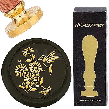 Brass Wax Seal Stamp with Wood Handle AJEW-WH0412-0285-1