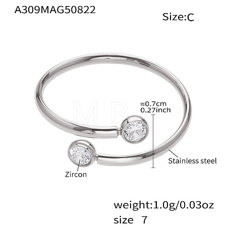304 Stainless Steel Pave Clear Cubic Zirconia Cuff Open Rings WG1C9FF-04-1
