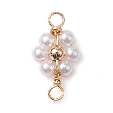 Imitated Pearl Acrylic Beaded Copper Wire Wrapped Connector Charms PALLOY-JF02593-1