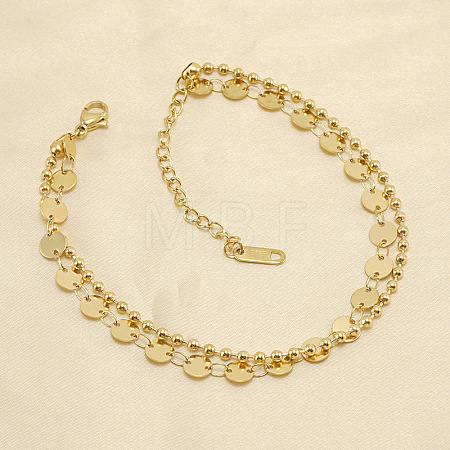 304 Stainless Steel Sequin Disc Link Chain & Ball Chain Double Layer Anklets for Women FS-WG0AA08-01-1