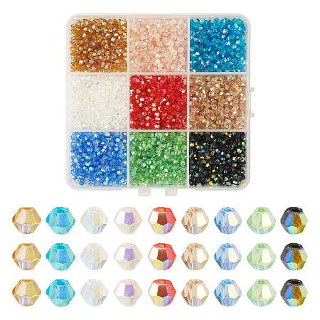 18 Strands 9 Colors AB Color Plated Transparent Glass Beads Strands GLAA-TA0004-44-1