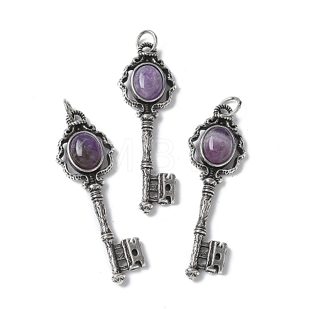 Key Brass Natural Amethyst Big Pendants KK-D361-01AS-16-1